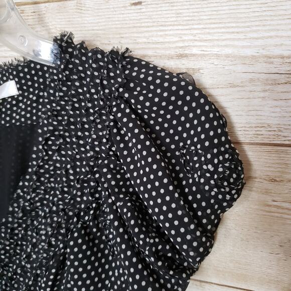 Max Studio Midi Dress Size Small Puff Sleeve Cottage Black White Retro Polka Dot - Picture 3 of 11
